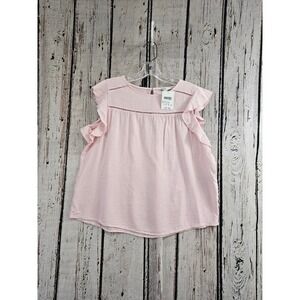 Subdued Ruffle Sleeve Blouse Womens M Pink Solid Eyelet Trim Made in Italy NWT